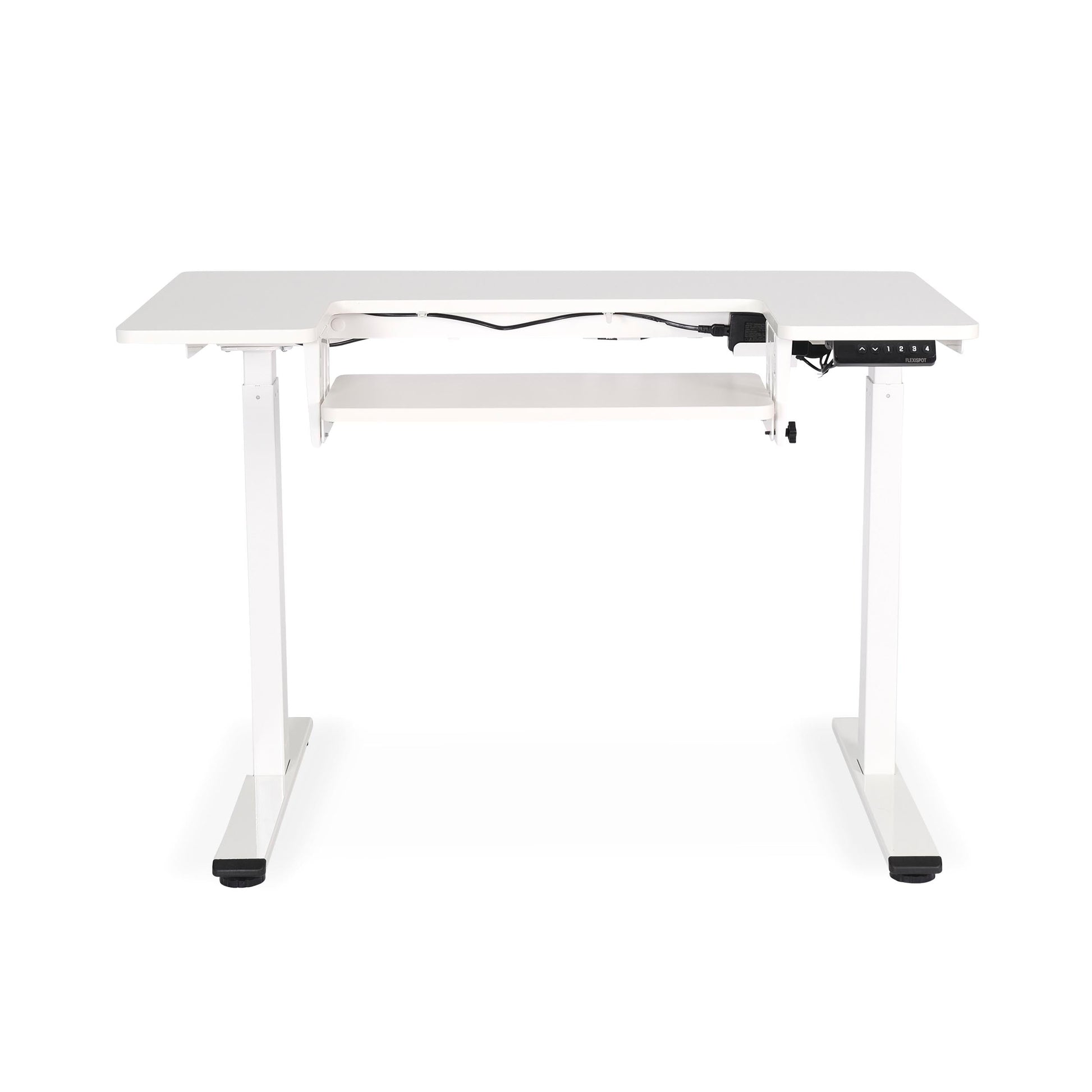 White adjustable desk on a white background
