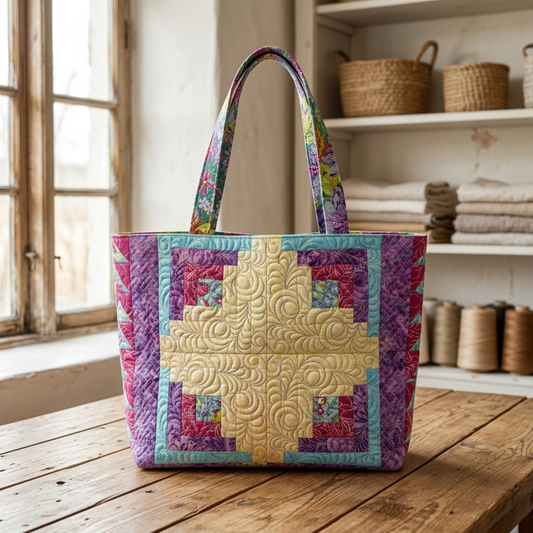 Quilt Block Tote Embroidered Bag